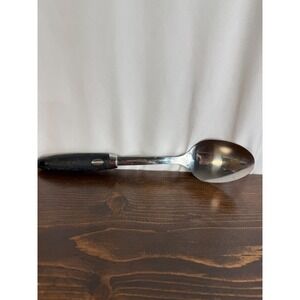 Stainless Steel Serving Spoon, Black Rubber Grip Handle, Kitchen Utensil‎